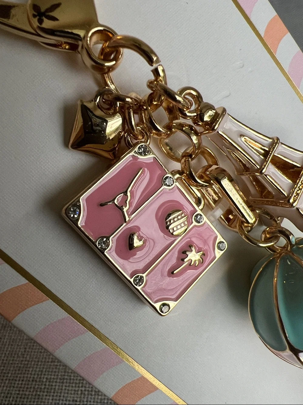 Piper K Eiffel Tower Hot Balloon Suite Case Paris Travel Key Fob Bag Charm